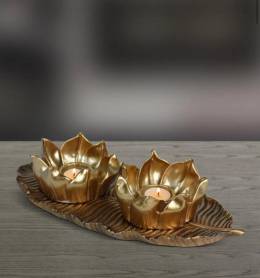 Dekoratif Lotus Mumluk Seti 3 Parça - Altın Polyester ( Tealıght Mumlar Dahil)