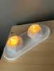 Geometrik Tealight Beton Mumluk, Oval Tabaklı Dekoratif Hediyelik Set Ham Beyaz - Thumbnail (1)