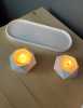 Geometrik Tealight Beton Mumluk, Oval Tabaklı Dekoratif Hediyelik Set Ham Beyaz - Thumbnail (2)